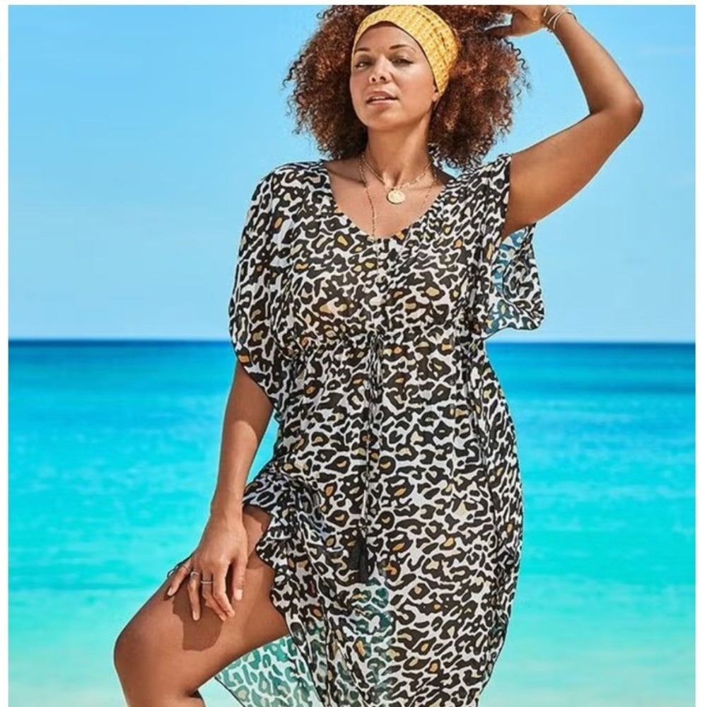 Swimsuits for All Ariana Leopard Print Kaftan Cover Up‎ Maxi Dress Plus 18/20